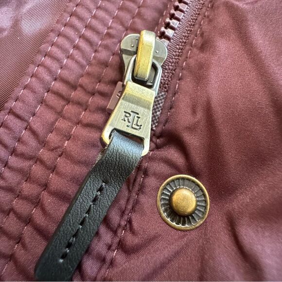 Lauren Ralph Lauren Parka Coat Size Large Burgundy Mid Length *missing hood - Picture 14 of 16